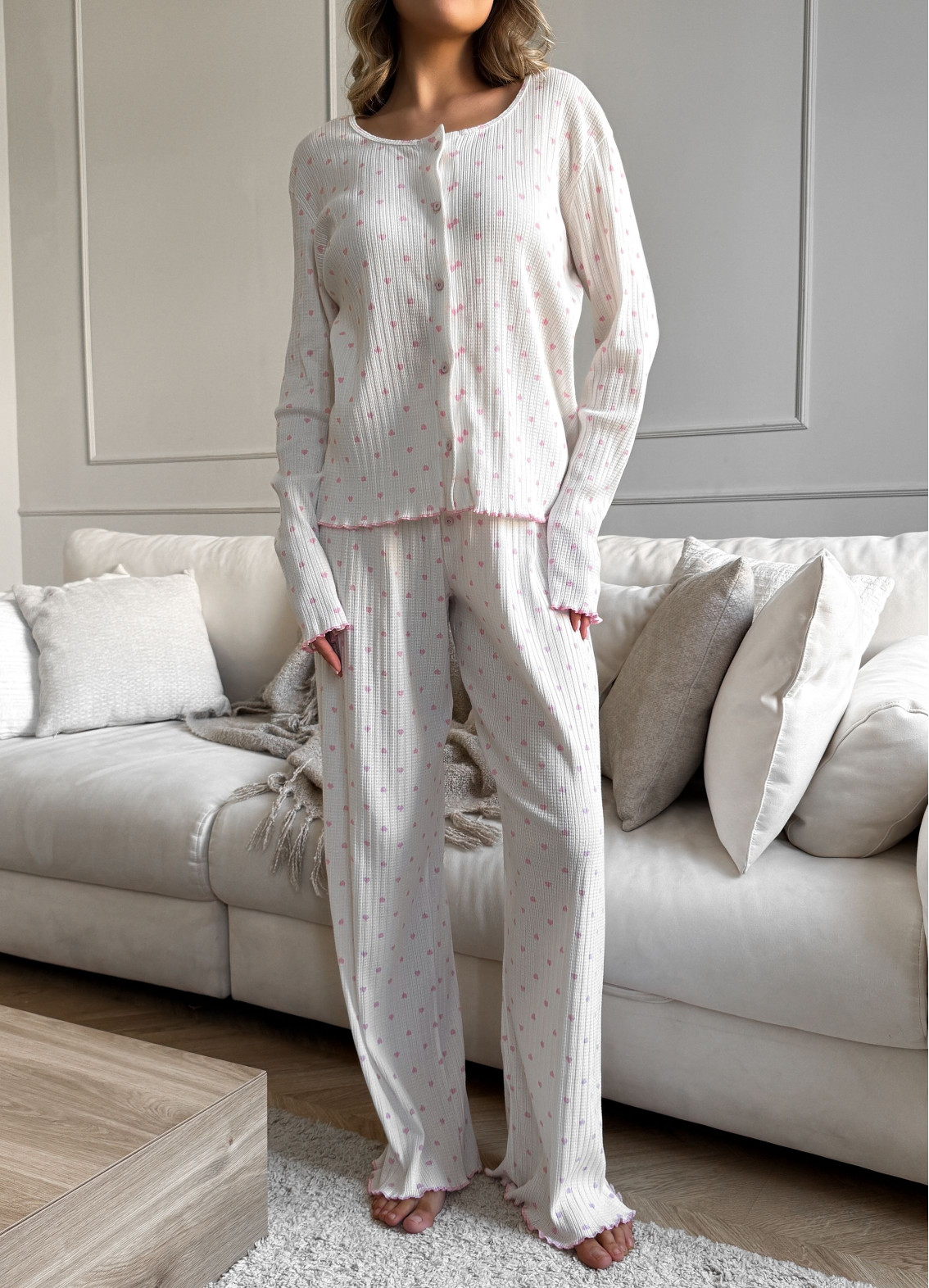 Damenpyjama mit Hose Semiramis, milchigArtikel: 00-00004907-k-11