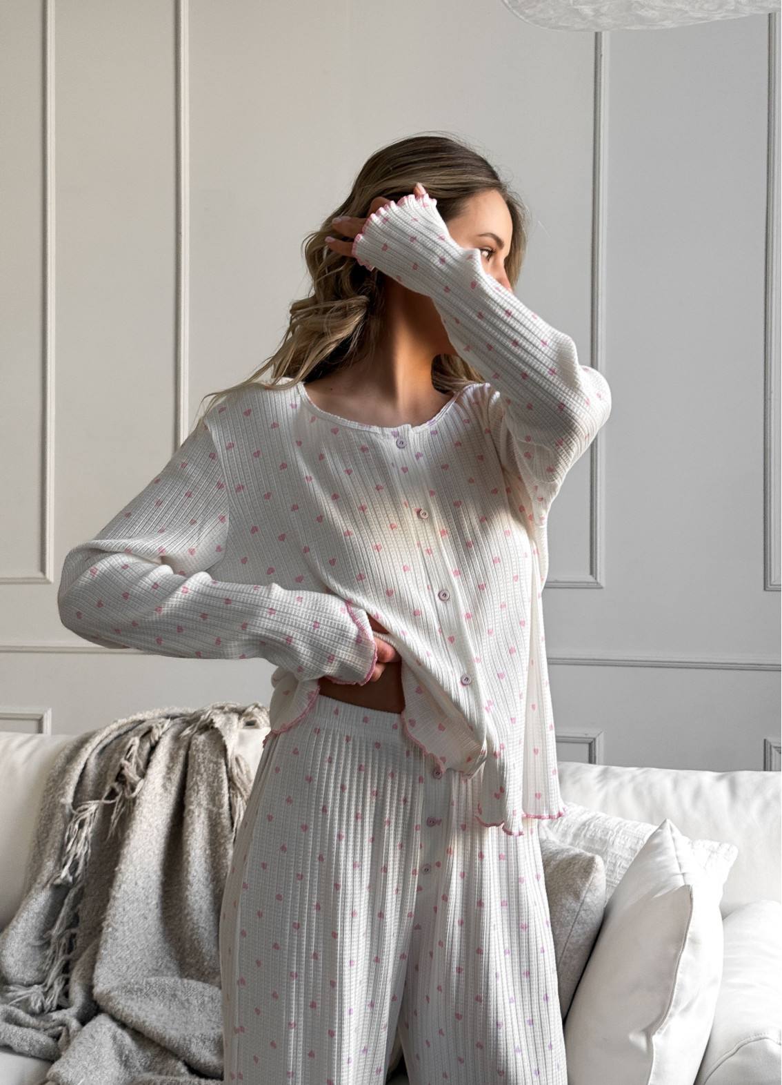 Damenpyjama mit Hose Semiramis, milchigArtikel: 00-00004907-k-13