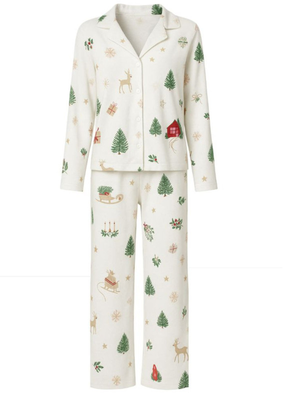 Neujahrspyjama mit Hemd und Hose, weiß00-00005122-k