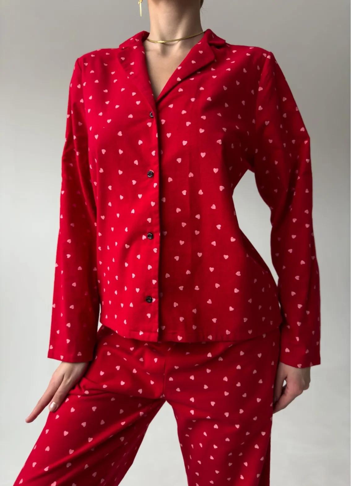 Damenpyjama Mia Flannel Hearts, rotArtikel: 00-00004790-k1