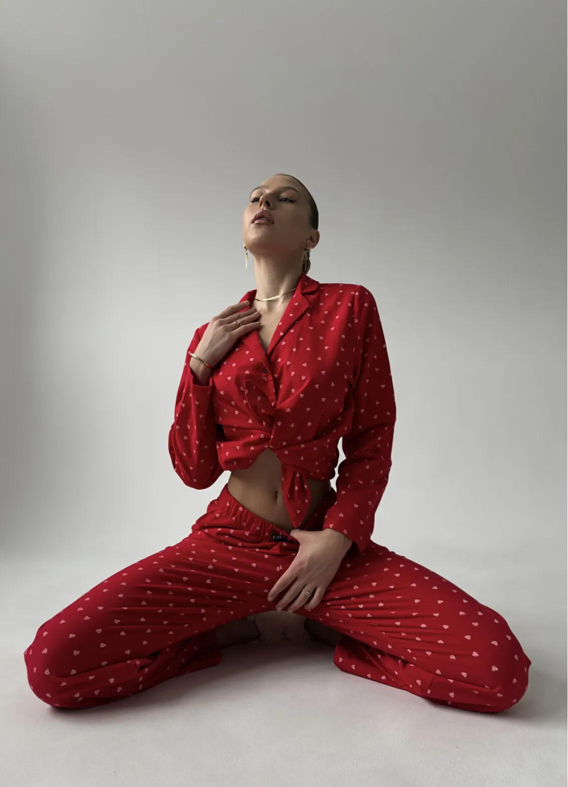 Damenpyjama Mia Flannel Hearts, rotArtikel: 00-00004790-k3